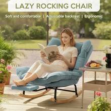 Rocking Chair Rocking Chair With Adjustable Footrest, Extra-Wide Upholstered Glider Rocker With Adjustable High Backrest And Removable Pad, Comfy Corduroy Upholstered Rocker Chair Recliner Leisure Accent Chair For Living Room Bedroom - Baby Blue - View 2