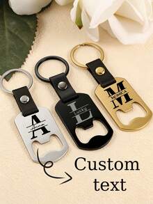 1pc Customizable Name Metal Bottle Opener, 26 Letter Patterns Corresponding To Name Initials, Wedding Supplies, Groom & Bride Wine Bottle Opener Tool, Keychain Design, Portable Multi-Functional, Fashionable & Minimalist - Multicolor - View 2