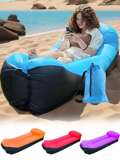 Inflatable Sofa With Pillow - Travel Air Chair, Camping Lounger, Portable Inflatable Couch, Portable Air Lounger For Camping, Beach & Outdoor Relaxing; Lightweight Foldable Air Mattress Chair, Built-In Pillow And Back Support,Easy-Deflate Compact Carry Bag For Park, Camping, Hiking, Beach Lounging, Poolside, Picnics, Rvs, Music Festivals, Backyard & Travel