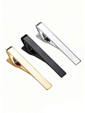 3pcs Men's Tie Clips, Classic Silver, Gold, Black Tie Clips, Suitable For Weddings, Anniversaries, Business And Daily Occasions