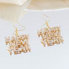1 Pair Of Creative, Diamond-Encrusted, Simple And Fashionable "Happy New Year" English Letter Earrings, Suitable For Wearing During The Spring Festival - Multicolor - View 6