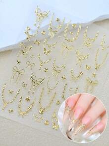 Miếng dán móng tay dập nổi hình dây xích kiểu Pháp, miếng dán móng tay nghệ thuật 3D hình dây xích nhỏ màu bạc tinh tế để trang trí móng tay. - Nhiều màu - Xem 4