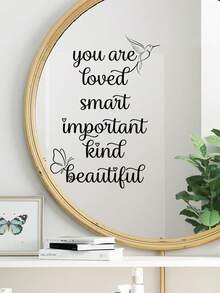 黑白“你被爱着”镜面贴纸 - 自爱励志乙烯基贴纸，积极肯定语窗/墙贴，适用于卧室、浴室、梳妆台，可移除防水励志语录装饰，适用于卧室、客厅、办公室、家居装饰，个性化镜面墙面装饰 - 彩色 - 查看 5