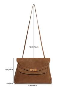 1个女士纯色PU单肩包，时尚锁扣设计，经典款式手提包，适合通勤、办公、购物、送礼。 - 棕色 - 查看 2