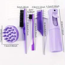 5pcs Hair Styling Set, Includes 200ml Spray Bottle, Straightening Comb, Rat Tail Comb, Double-Sided Hair Brush, Scalp Massage Brush, Salon Travel Essentials Suitable For All Hair Types