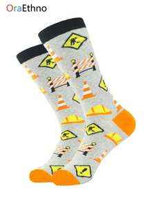 1 par de calentadores de pierna de media pantorrilla con diseño unisex de elementos de construcción y boxeo, calentadores de pierna casuales de moda, gran regalo para entusiastas de los pasatiempos - Multicolor - Ver 2