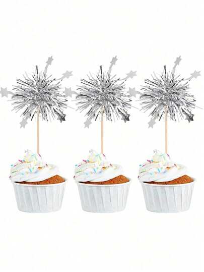 1-50pcs Foil Firework Cupcake Toppers, Happy Birthday Cake Decorations, Glitter Ribbon Flowers, Drink Stirrers, Food Fruit Toothpicks, Valentine's Day Party Supplies, Gold