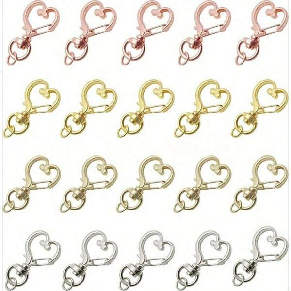 40pcs Heart-Shaped Keychains Made Of Zinc Alloy With A Golden Finish, Heart-Shaped Pendant DIY Keychain Making Accessories