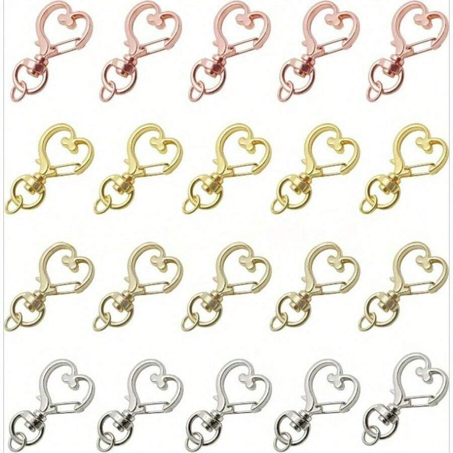 40pcs Heart-Shaped Keychains Made Of Zinc Alloy With A Golden Finish, Heart-Shaped Pendant DIY Keychain Making Accessories