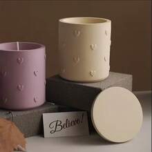 2 Buah/Set Cetakan Silikon Toples Lilin Bentuk Hati Timbul, Cetakan Kerajinan Toples Lilin Aromaterapi Bentuk Silinder Beton Plaster DIY dengan Tutup, untuk Dekorasi Rumah, Dekorasi Ruangan - Cetakan Silikon - View 9