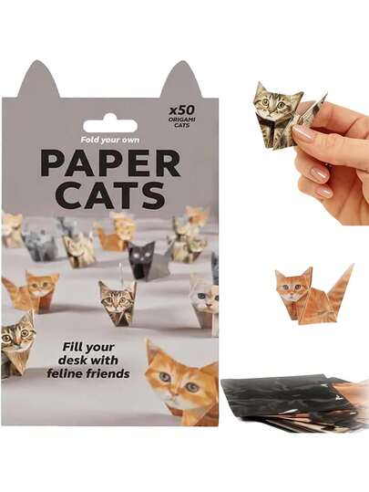 50pcs Foldable Paper Cat Desktop Ornament, DIY Paper Cat Set. Holiday Decorations, Fun Desktop Ornaments, Handmade, Stackable. Perfect For Fun Craft Activities, Origami Cat Decorations And Creative Gifts, Desktop Ornaments, And Gifts For Pet Lovers. The Set Includes Cat, Dog, And Dinosaur Shapes.