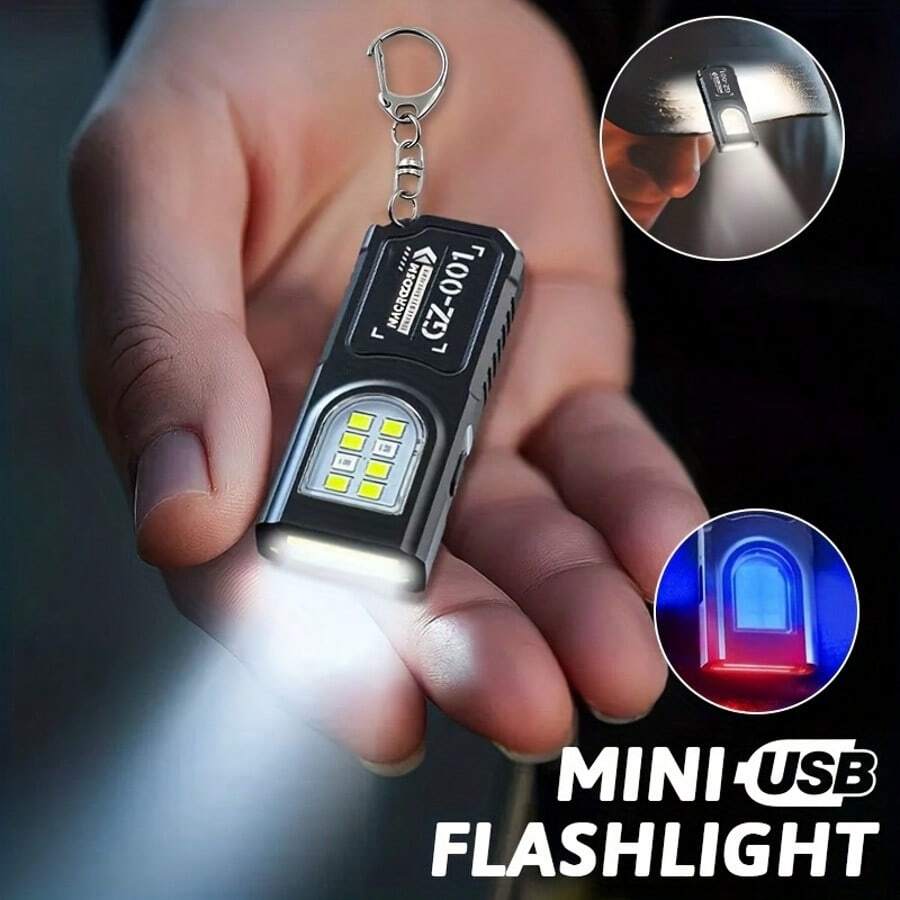 1 Portable USB Rechargeable Hands-Free Flashlight | Mini Keychain Light With Bottom Magnet, Pen Clip Design Headlamp, 5 Light Modes, Multi-Functional Emergency Lantern, Hanging Tent Light, Suitable For Travel, Camping, Fishing - 黑色 - 查看 1