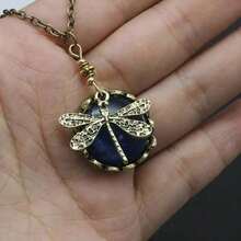 Vintage Bohemian Carved Dragonfly Pendant Necklace, A Fashionable Women's Pendant Necklace Suitable For Everyday Wear, Parties, And Holiday Occasions. - 藏蓝色 - 查看 5