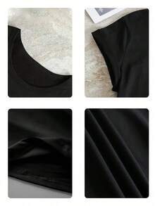 大码印花猫咪剪影T恤，休闲舒适，适合日常穿着 | 夏季 - 黑色 - 查看 8