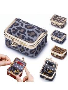 Mini Women's Genuine Leather Jewelry Box, Leopard And Cow Print, Vintage Portable Genuine Leather Coin Purse, Jewelry Box With Kiss Lock, Mini Travel Ring Box, Suitable For Storing Earrings, Rings And Necklaces, Women's Gift, Cosmetic Bag, Coin Purse, Essential For Girls, Personalized Gift - Multicolor - View 11