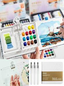 Conjunto de mini paletas de viagem com 6 peças (tintas não incluídas), kit de aquarela portátil, caixa de tinta com 8 compartimentos, caderno de desenho, prancheta e pincéis para artistas e estudantes, materiais de pintura para a volta às aulas, presentes de Halloween e Natal para amigos. - Multicolorido - Ver 10