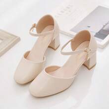 Zapatos de tacón para mujer Sandalias de verano de una sola correa, punta cuadrada y punta abierta para mujer. Combinación de verano con vestidos. Zapatos de tacón medio grueso, tacón alto y estilo hada. Sandalias de punta semiabierta para mujer. Novedades de primavera/verano de estilo hada. Zapatos de tacón grueso y punta hueca. Tacones franceses versátiles de una sola correa y punta abierta. - Beis - Ver 5