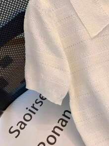 女士透气镂空 Polo 领针织上衣，夏季 - 白色 - 查看 4