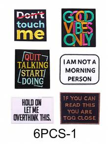 一套3/6个励志名言刺绣布贴，可爱英文字母涤纶徽章贴花，DIY服装熨烫布贴，缝纫配件布贴，适用于背包、牛仔裤、夹克、T恤、帽子、连衣裙等。 - 混搭 - 查看 18