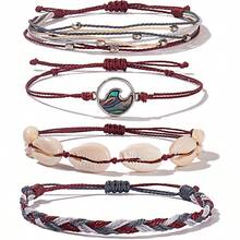 FANCY SHINY Wave String Bracelets Braid Puka Shell Bead Bracelets Handmade Cute  Boho Easter Jewelry Gifts For Women - Burgundy - View 1