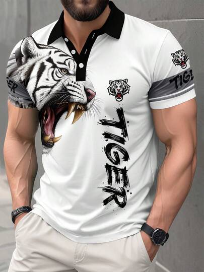 男士加大码商务休闲印花短袖Polo衫