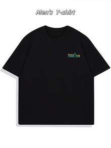 T-shirt outdoor à motif montagne, idéal pour le trail, le printemps, col rond, coupe décontractée, style streetwear hip-hop, confortable, imprimé artistique re cto verso - Noir - Voir 2