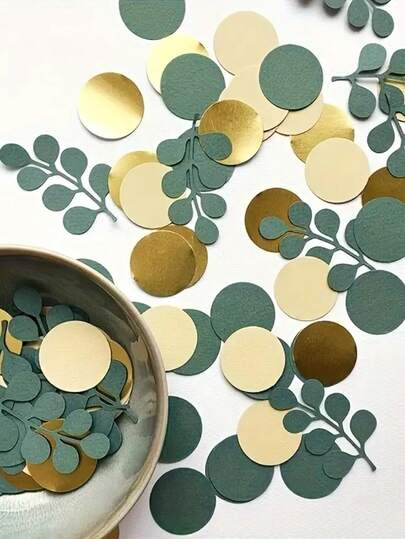 100 piezas de decoraciones de papel confeti verde salvia y dorado EcoPapers, accesorios para esparcir en la mesa para celebraciones de Ramadán, primavera y verano