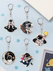 5 piezas Llavero de astronauta de dibujos animados, decoración de llavero con patrón de astronauta espacial, regalo de decoración para fiesta de cumpleaños, decoración para baby shower, colgante de bolso, recuerdos para fiesta de revelación de género, decoraciones para fiesta de 1er cumpleaños, recuerdos de fiesta - astronauta - Ver 3