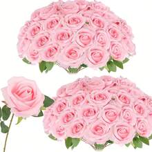 15Pcs Artificial Rose Flowers, Fake Roses With Stems Realistic Silk Roses For DIY Wedding Bouquets Tables Centerpieces Arrangements Party Birthday Home Decor, Best For Valentine's Day (Pink) - Pink - View 1