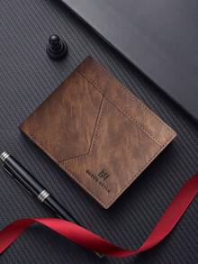 HOVI'S 男士复古做旧PU皮革超薄钱包 - 几何缝线多卡位及现金隔层 情人节礼物 - 棕色 - 查看 5