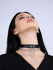 1PC Women Leather Choker Fashion Belts Style Choker Punk Jewelry With Chains Clavicle Choker Rock Neck Chain Bride Jewelry - Black - View 4