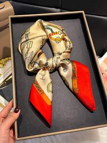 1条优雅链条印花70厘米丝滑小方巾，女士时尚百搭头巾、腰带、包包装饰围巾，适合日常佩戴 - 紅色 - 查看 5