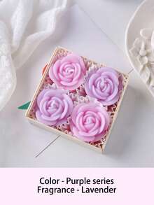 4 Pieces /Set Of Rose Scented Candles, Each Box Contains Four, Pink, Purple, Champagne, White Flower Candles, Lavender Fragrance, Rose Fragrance, Home Decoration, Valentine's Day Gift, Wedding Decoration, Party Table Decoration, Candle Ornaments On The Table, Christmas Gift, Gift For Friends Suitable For Any Occasion: Christmas, Birthday, Mother's Day, Father's Day, Anniversary Gifts, Thanksgiving Day, Valentine's Day - Multicolor - View 15
