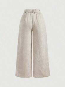 Women's Solid Color Front Button Casual Wide Leg Pants, Suitable For Daily Wear - Apricot - View 9