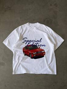 Special Edition Red Car Graphic Tee Premium Vehicle Print Casual Fashion Top,Comfortable Casual Short Sleeve, 220 Grams Heavyweight Cotton Printed T-Shirt - White - View 1