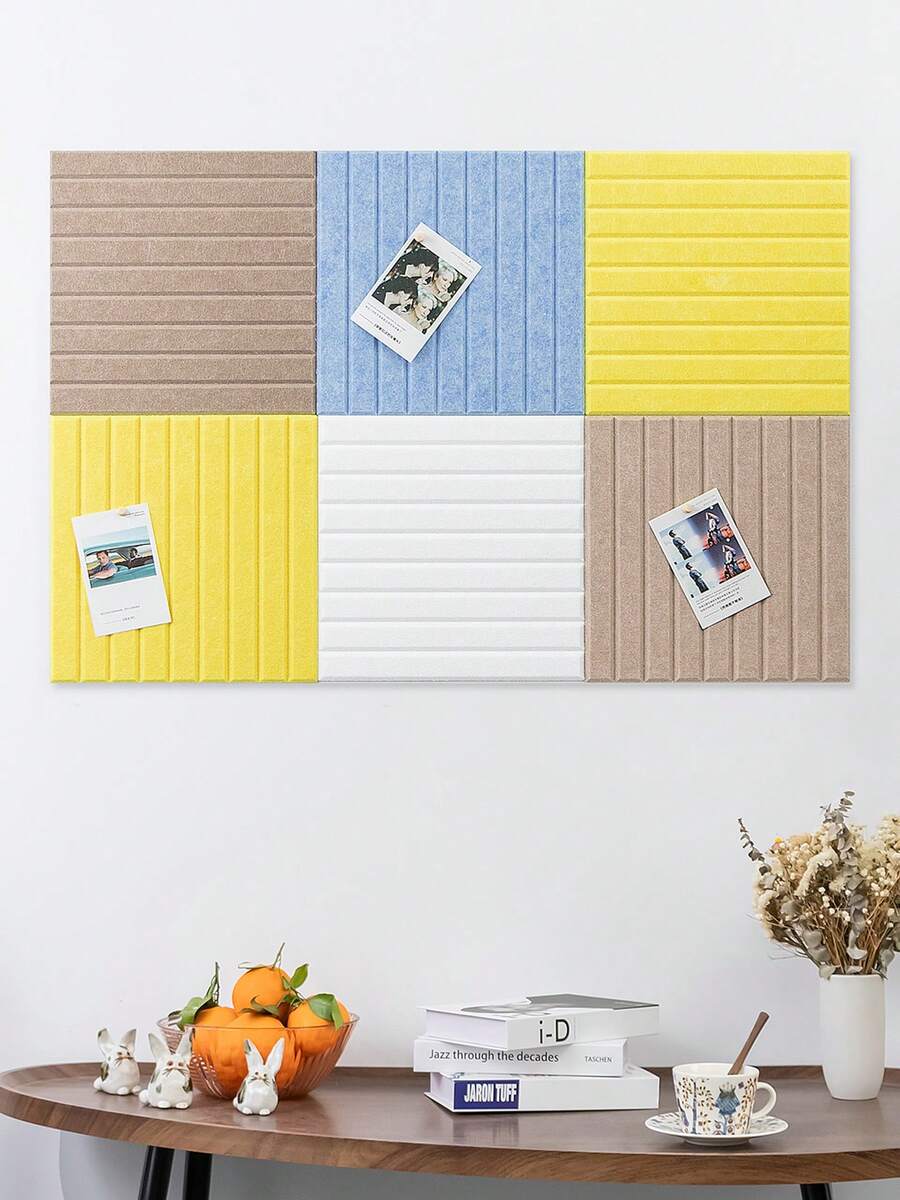 Fwpelt 6pcs Vertical Striped Felt Boards, Multi-Purpose Self-Adhesive Photo Wall And Memo Board, Reusable And Wall-, Suitable For Kindergarten And Home Display - Multicolor - View 1