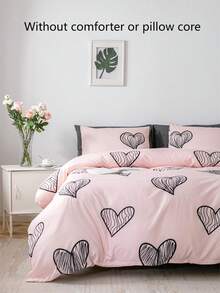 2/3Pcs Pink Heart Print Duvet Cover Set (1/2 Pillowcases, 1 Duvet Cover, Without Filling). Crafted With Ultra-Soft, Breathable Fabric Suitable For All Seasons, This Bedding Set Is Perfect For Cozy And Inviting Bedrooms. - Baby Pink - View 6
