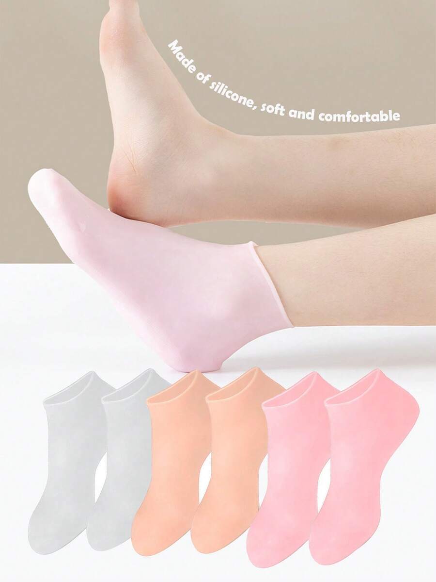 2 Pairs/Set Silicone Moisturizing Exfoliating Gel Heel Socks, Suitable For Removing Calluses, Dead Skin, Protecting Feet, Relieving Pain And Foot Care. Removes Dead Skin, Moisturizes And Soothes, DIY Foot Mask Tool, Suitable For Both Men And Women, An Ideal Gift For Family And Friends, Beauty Salons, And Spas. - Multicolor - View 1