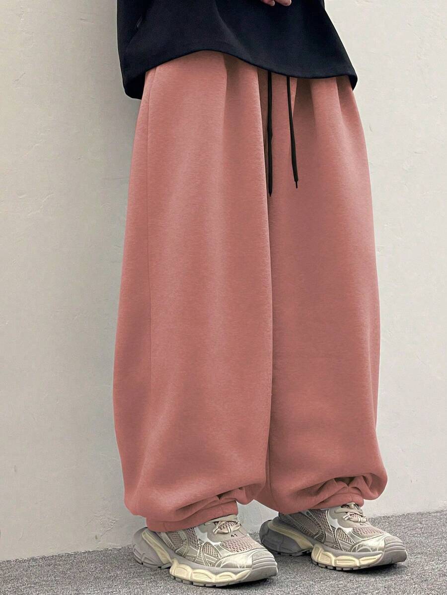 Quần Harem nam dáng rộng, cạp chun, kiểu dáng đường phố, có dây rút. - Hồng - Xem 1