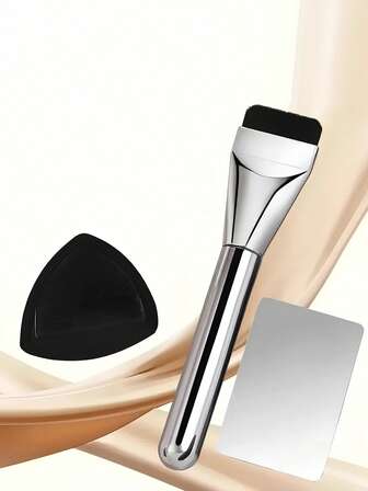 3pcs/1pc Makeup Brush Set, Including Powder Brush, Angled Makeup Sponge, Triangle Powder Puff,Liquid Foundation Mixing Tools, Foundation Brush Set For Liquid Makeup, Professional Kabuki Foundation Brush Set For Blending Liquid Cream, Cosmetic Polishing Spot Foundation Brush For Daily Face Foundation Base,For Beginner,For Professional,For Portable Makeup Brush Set