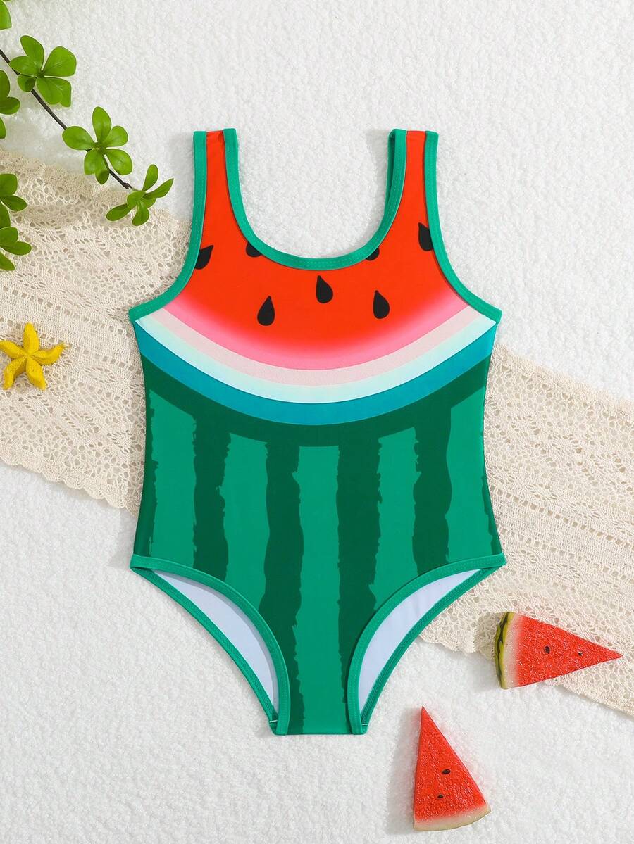 Young Girl Watermelon Print Tankini Swimsuit
