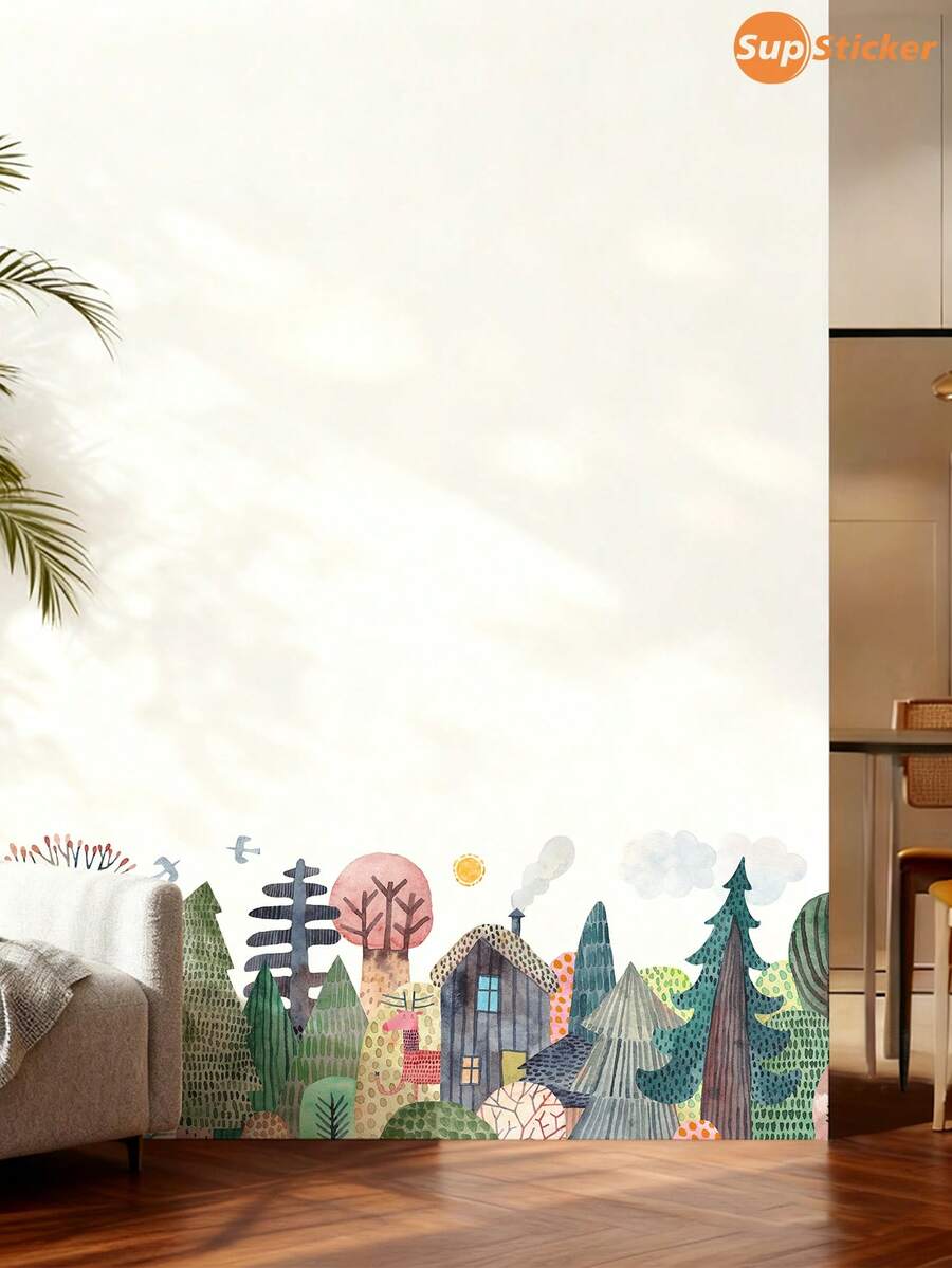 SUPSTICKER 1PC Dimensions: 14.57 X 51.18 Inch Cartoon Forest Animal Pattern Home Decor Wall Decals Self-Adhesive Vinyl Wall Stickers And Removable Suitable For Wall Decor In Living Rooms, Bedrooms, Kitchens, Dining Areas, Etc. Also Ideal For School And Classroom Refurbishment Projects DIY Cabinet Surface Decorative Decals - Multicolor - View 1