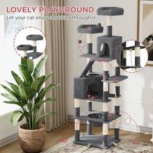 DOGAT 208cm Tall Cat Tree Tower For Indoor Large Cats Multi Level Activity Centre With Hammock Condos Perches 16 Sisal Scratching Posts Anti Tip Reinforced Base - Dark Grey - Dark Grey - View 5