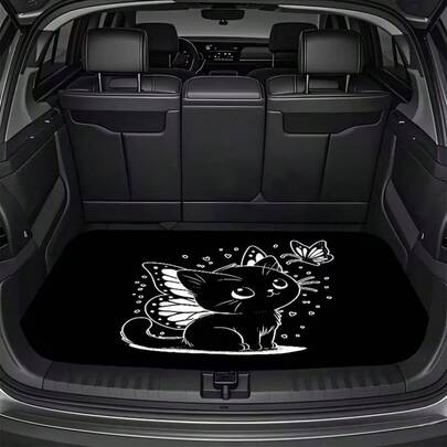 1pc Cat & Butterfly Print Car Trunk Mat - Durable & Easy To Clean Cargo Liner, Cute Pet Pattern Vehicle Mat, All-Weather Protection, Fashionable Design, Fits Multiple Car Models