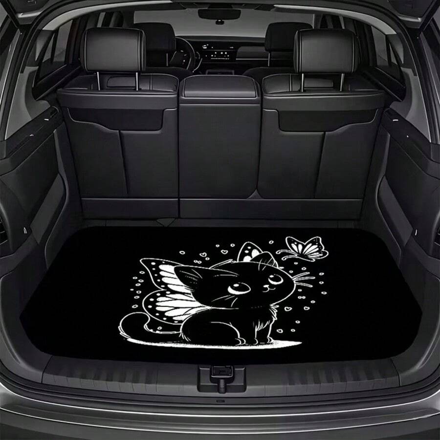 1pc Cat & Butterfly Print Car Trunk Mat - Durable & Easy To Clean Cargo Liner, Cute Pet Pattern Vehicle Mat, All-Weather Protection, Fashionable Design, Fits Multiple Car Models