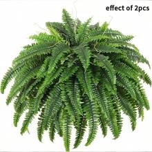 2pcs Large Artificial Boston Fern - 24 Inch Oversized Fake Fern Plants, Suitable For Outdoor, Office And Living Room Decor - Green - View 2