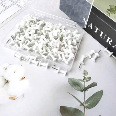 100pcs White Plastic Head Map Pins, Suitable For Bulletin Board, Wall Hanging And Office Use