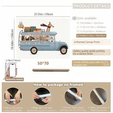 单幅帆布墙画，森林动物图案 - 奇幻冒险巴士主题儿童房装饰画，充满活力的幼儿卧室艺术画，带框儿童房墙画，女孩房墙面装饰画，男女宝宝房装饰画，女孩卧室装饰画，儿童房装饰画，防水，适合儿童房、游戏室装饰 - 彩色 - 查看 15