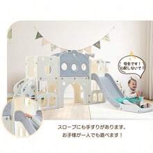 滑り台 バスすべり台 バスケットゴール ボール遊び 室内 遊具 室内遊具 大型遊具 すべりだい 屋内 家庭用 子供 キッズ 男の子 女の子 誕生日 プレゼント ホワイト+グレー - 白+グレー+HDPE1 - チェックする 4