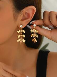 5对独特水钻蝴蝶结耳环，流苏链耳环套装，女士，派对及礼物 - 金黃色 - 查看 3